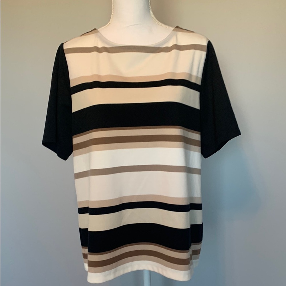 Coldwater Creek Cream & black striped pullover top size 16